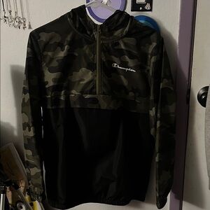Kids Champion Black and Camo Half Zip Hooded Jacket